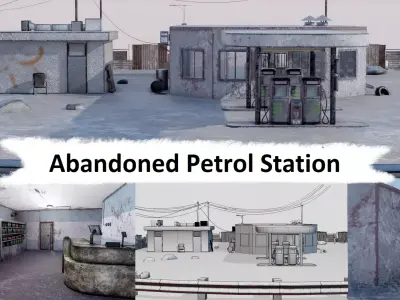 Abandoned Petrol Station Low-poly 3D model