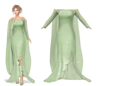 Womens Elf Gown Low-poly 3D model