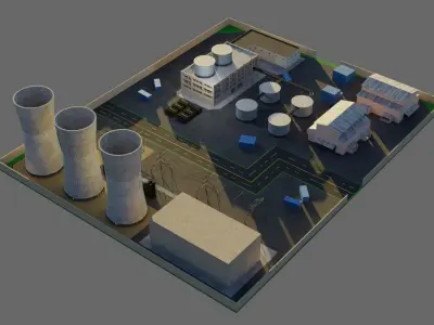 Modular Nuclear Power station - Game Ready - PBR Low-poly 3D model