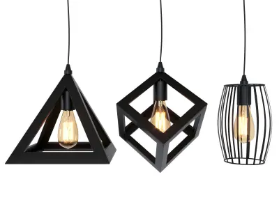Modern Black Cage Pendant Lights 3D model