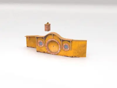 3D Hobbit Hole Dwelling - Orange Door Low-poly 3D model