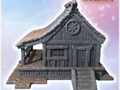 Traditional wooden house with tiled roof large windows and a fro 3D print model