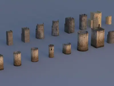 tower group of wooden poles Low-poly 3D model