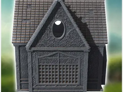 Gothic medieval building with spikes ornamented walls and round  3D print model