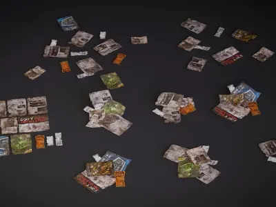 Paper Props - Urban Trash Set Low-poly 3D model