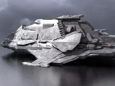 Sci-Fi Stealth Battleship Ruin 3D model