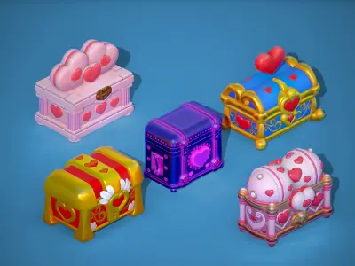 Stylized Heart Chests Low-poly 3D model