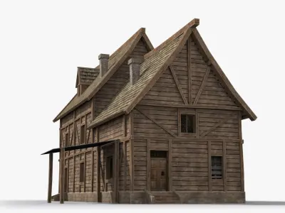 Medieval house x10 Low-poly 3D model