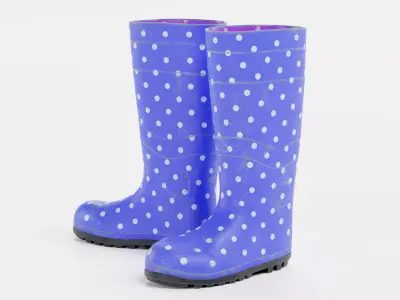 Rubber Gum Boots V4 - Blue Polka Dot Rain Boots 3D model