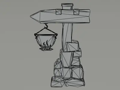 Cartoon fantasy tavern road sign Polygonal Style Low-poly 3D model