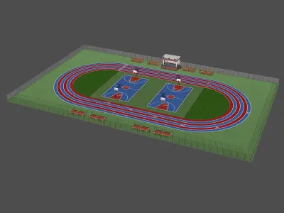 Playground with Basketball Court and Football Field Low-poly 3D model