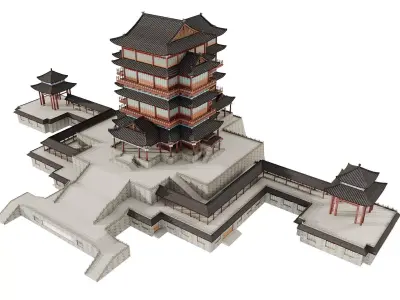 Grand Japan Imperial Palace Tower Complex 3D model