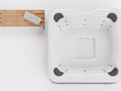 Garden Setup V10 - Wooden Hot Tub with Bench Low-poly 3D model