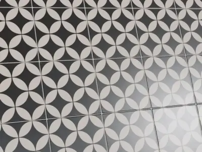 Modern Black and White Petal Geometric Tiles PBR Seamless Texture