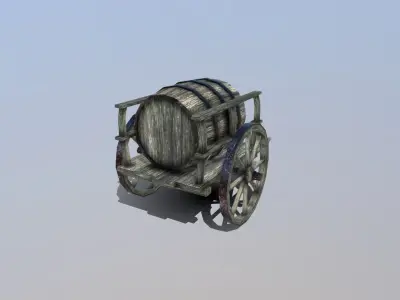 Medieval Barrel Cart Low-poly 3D model