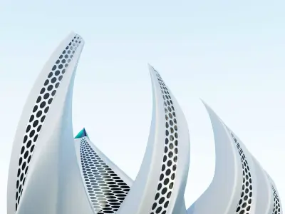 Hotel futuristic building with curves 3D model