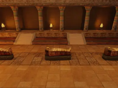 Triple Mummification Coffin Chamber Ritual Fire Hall 3D model