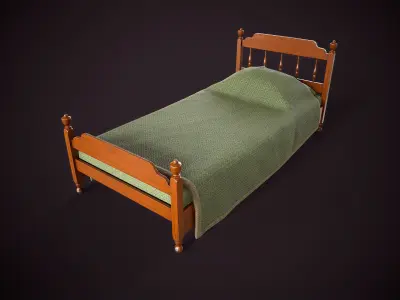 Vintage single bed Low-poly 3D model