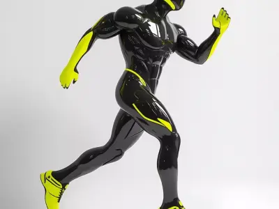Cyberpunk Male Figure Glossy Black Suit Neon Yellow Accents 3D Low-poly 3D model