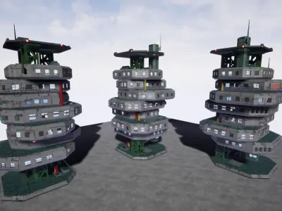 Sci-Fi Building Facility-117 UE4 asset Low-poly 3D model