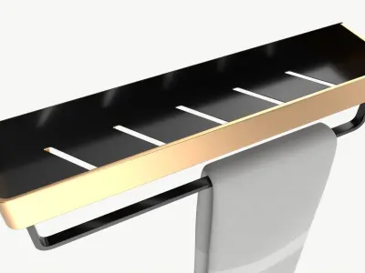 Bathroom shelf with rack and towel 3D model