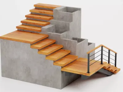 Staircase Corner with Pots - Modular Interior Stairs Low-poly 3D model