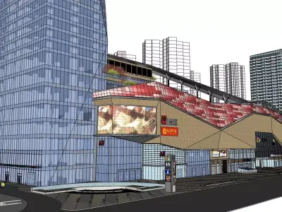 contemporary shopping mall glass facade 3D model