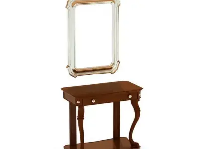 White And Gold Mirror Frame Brown Wooden End Table 3D model