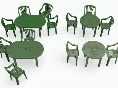 Garden Plastic Furniture Green - 3 Texture Variants Low-poly 3D model