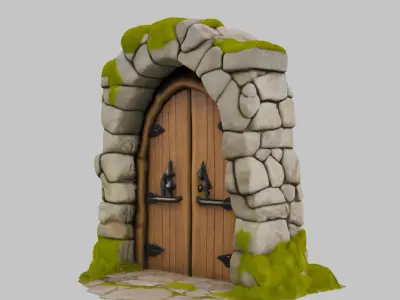 Grey Stone Light Door Wall Low-poly 3D model