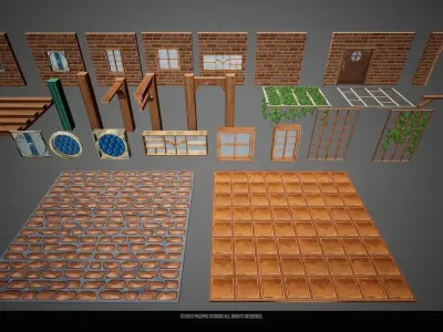 Stylized Solar Punk Modular Kits Low-poly 3D model