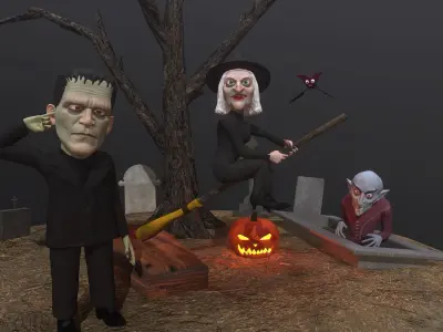 Halloween characters pack rigged animated 3D models  Low-poly 3D model