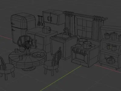 Cartoon Kitchen Furniture Low-poly 3D model
