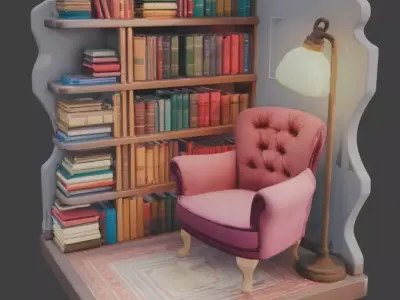 Tiny Library Corner 3D Model v04 Low-poly 3D model