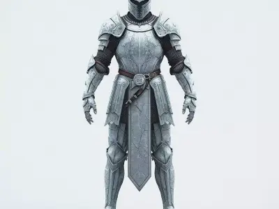 Engraved Silver Knight Armor 3D Model Floral Motif Suit Low-poly 3D model