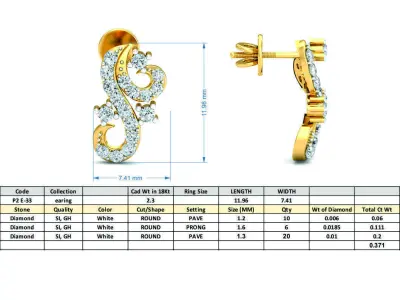 Yellow gold diamond earring-P2 E-33 3D print model
