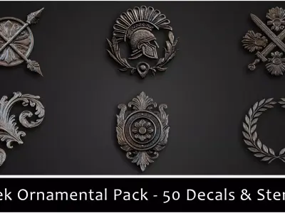3DT Greek Ornamental Decal and Stamp Pack Low-poly 3D model