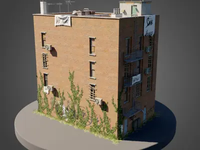 Abandoned building modular kit Low-poly 3D model