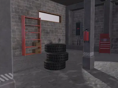Garage autoservice Low-poly 3D model