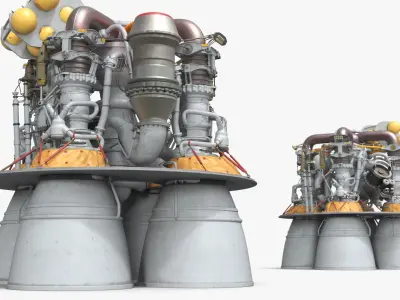  Clustered Rocket Engine with Four Nozzles and Fuel Manifolds Grey 