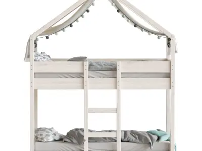 Sofie Bunk Bed House Cabin in White 3D model