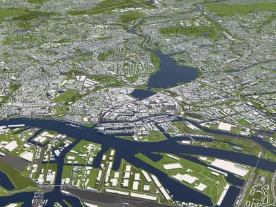 Hamburg Germany 50x50km 3D Model City Map 3D model