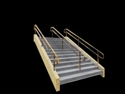 Realistic Concrete Exterior Staircase with Handrail - 2K PBR Low-poly 3D model