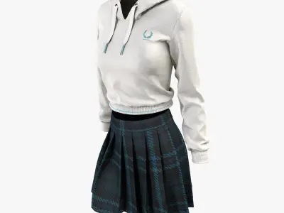 School Girl Uniform Hoodie Skirt 3D model