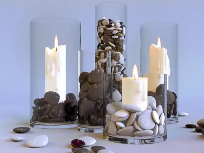 candles in glass flasks 3D model