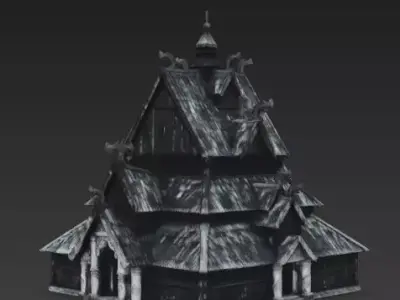 Nordic Dragon Stave Church 3D Model Low-poly 3D model