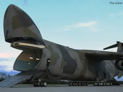  Strategic Military Freighter Aircraft in Camouflage Livery with Interior Rigged 