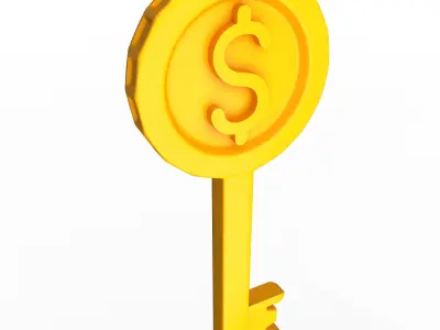 Key with Dollar Coin Cartoon Low-poly 3D model