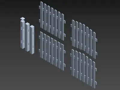 Low Poly Garden fence set for games and illustrations Low-poly 3D model