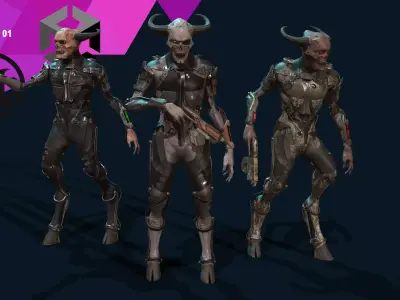 TechnoDaemon 01 Low-poly 3D model